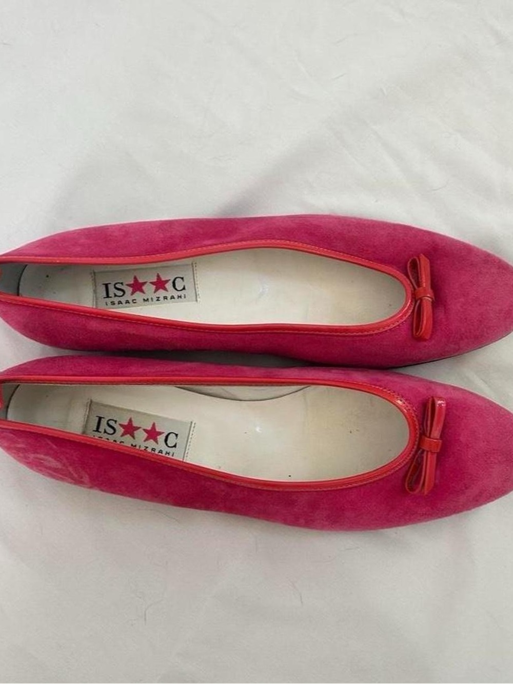Isaac Mizrahi Pink Suede Ballet Flats with Bow Trim